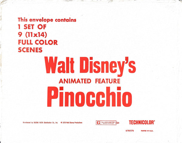 Pinocchio (Lobby set of 9 cards with original envelope)